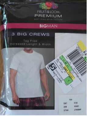 Fruit Loom Premium Big Men's 2XB 3XB 4XB Cotton Crew Neck T-Shirts 3 PK White